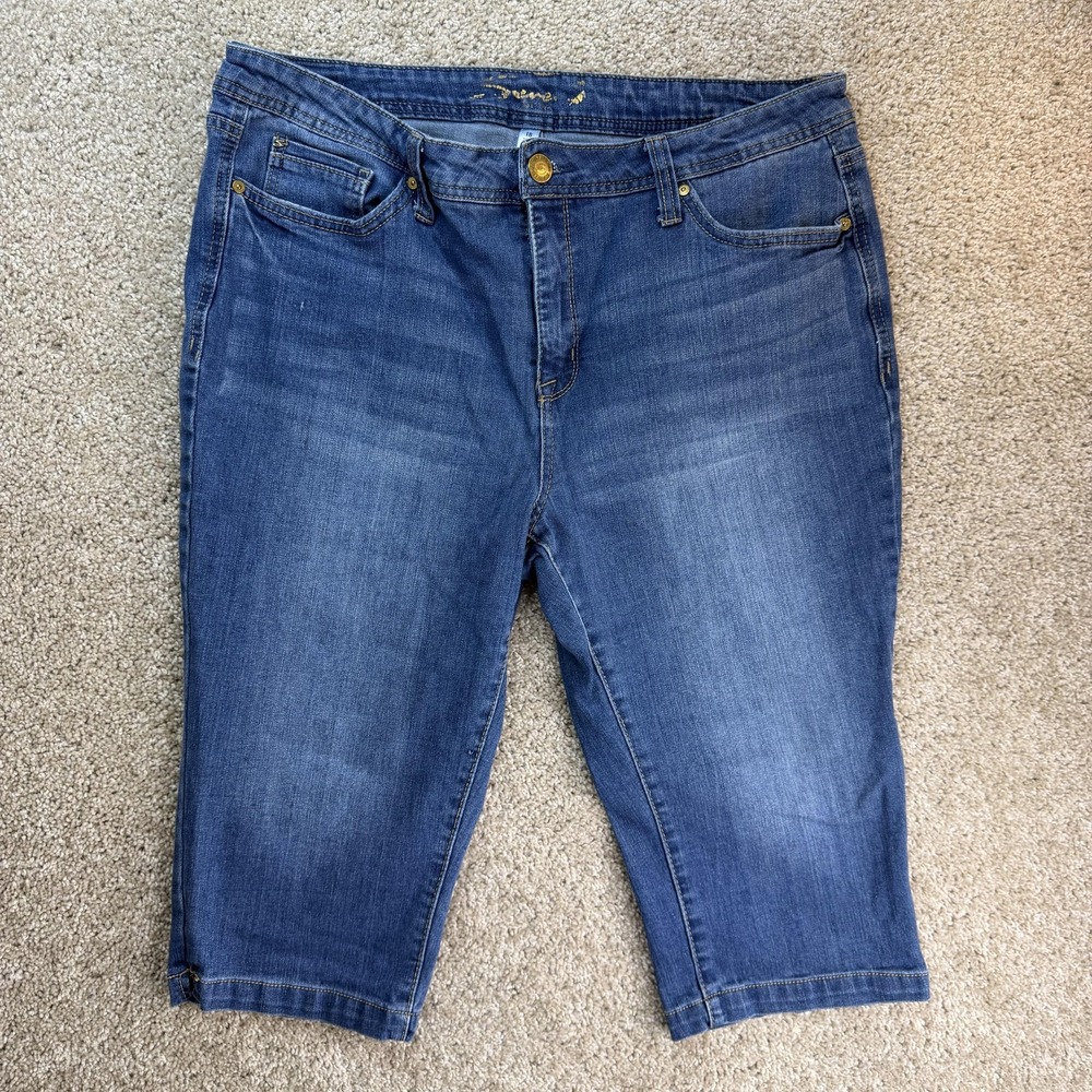 Seven7 Denim Bermuda Shorts Womens 18 Blue Stretch 5 Pocket Summer Casual